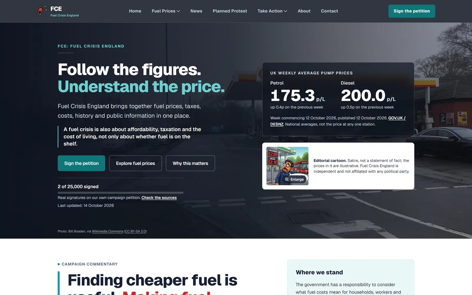 Fuel Crisis England website homepage