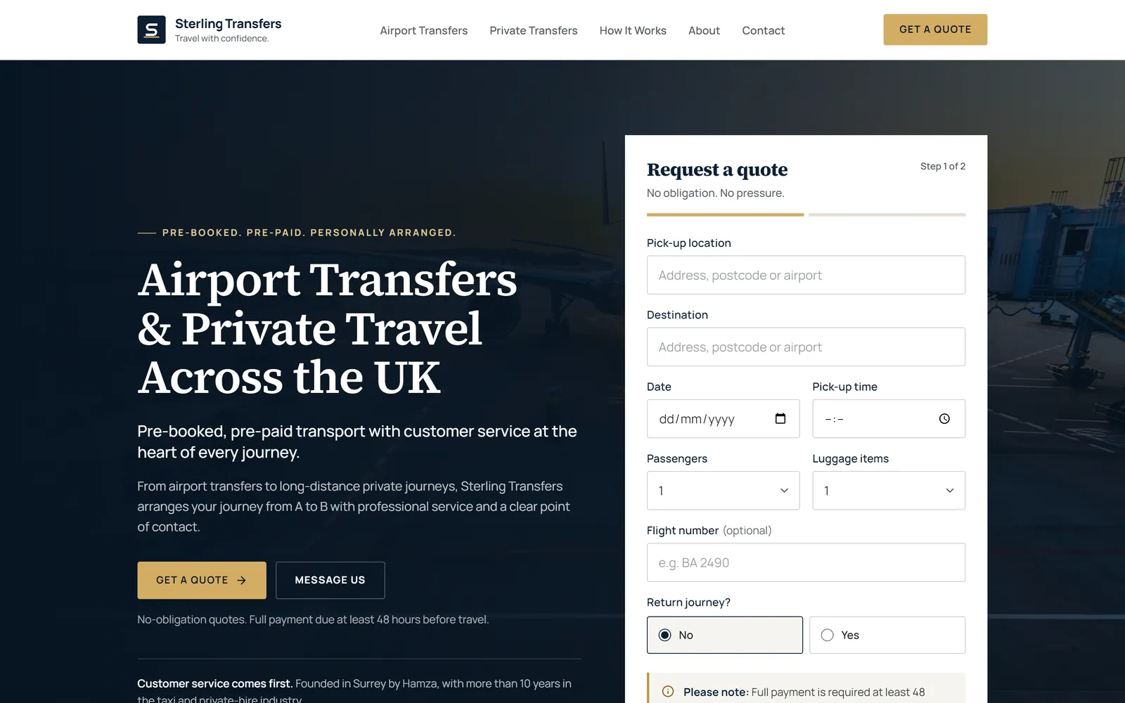Sterling Transfers website homepage